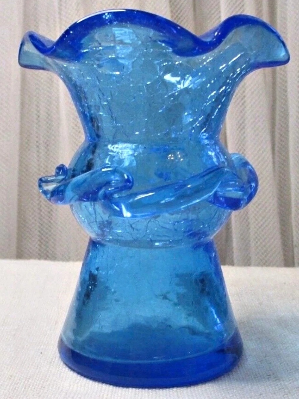Vintage Pilgrim Glass Blue Ruffled Glass Vase